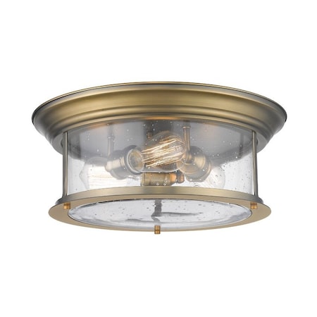 Sonna 3 Light Flush Mount, Heritage Brass And Clear Seedy